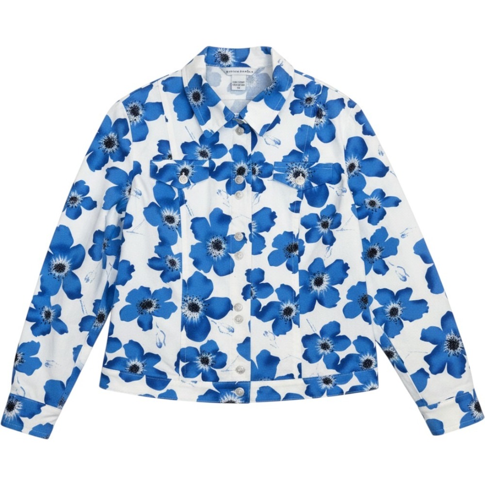 Bianca Nygard Floral Trucker Jacket 12 White Blue Poppy Boho Cottagecore